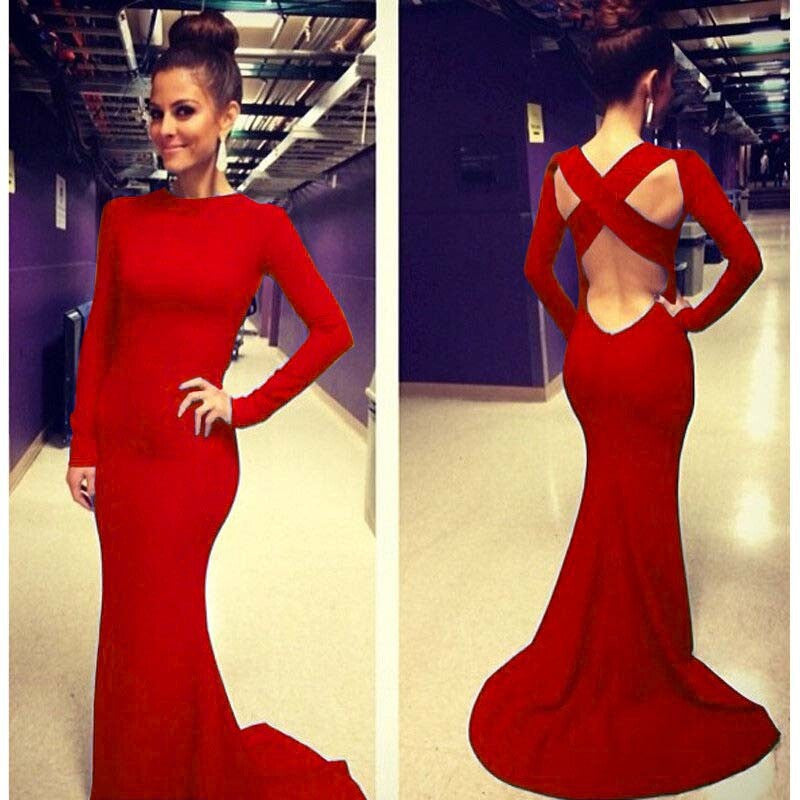 Gorgeous Backless Cross Back Long Mermaid Evening Dress