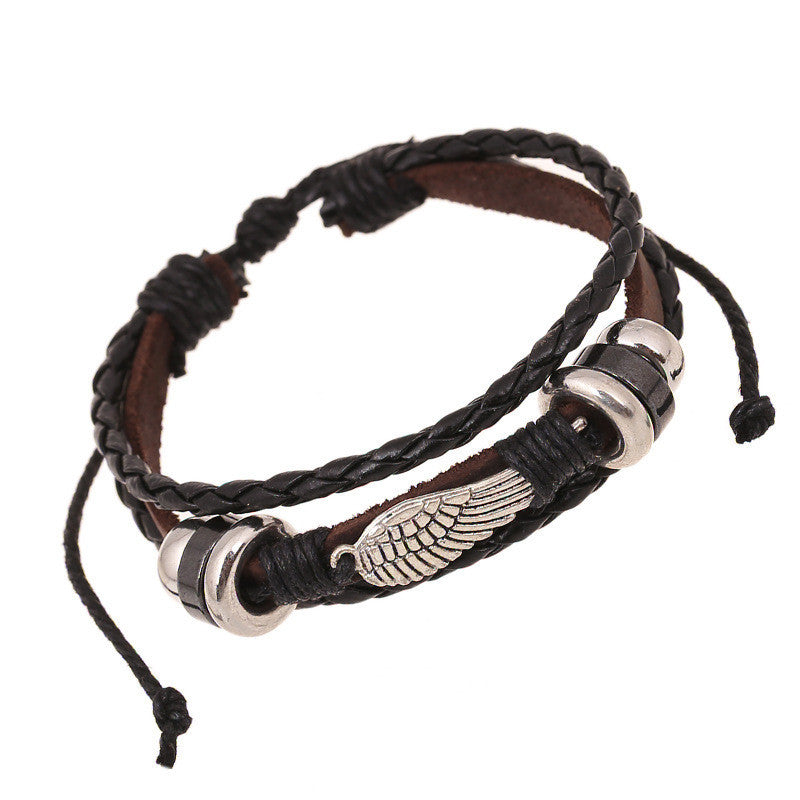 FASHION WING BEADED LEATHER BRACELET