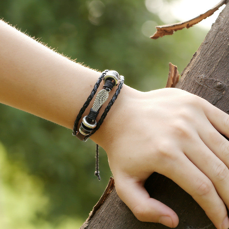 FASHION WING BEADED LEATHER BRACELET