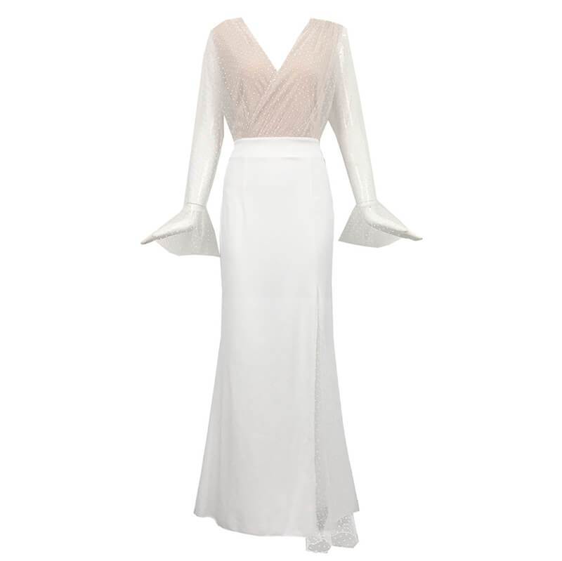 Lace V Neck See Though Mermaid Dress