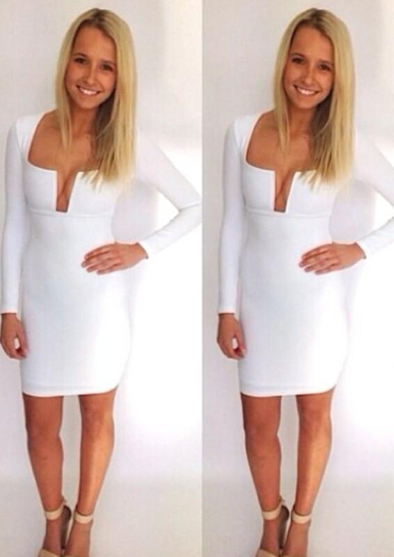 Long Sleeve Deep Plunge Neckline Short Dress