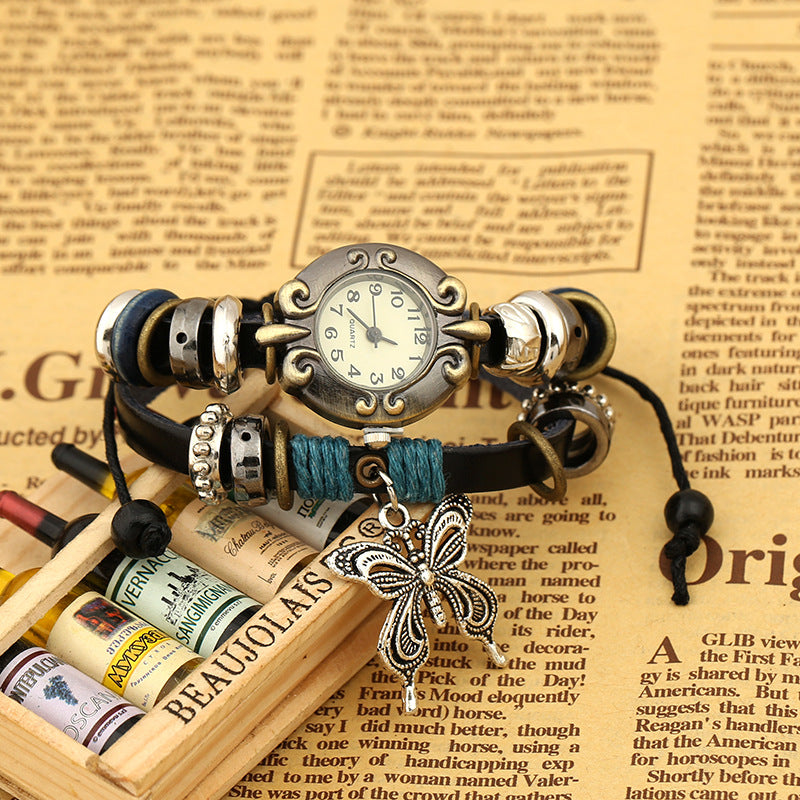 Retro Braided Leather Bracelet Watch