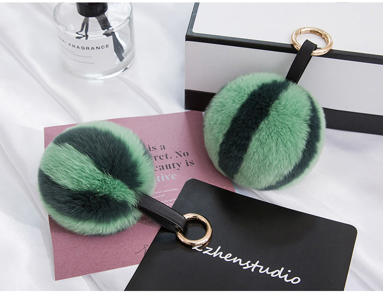 CUTE REAL RABBIT FUR WATERMELON POM POM CHARM