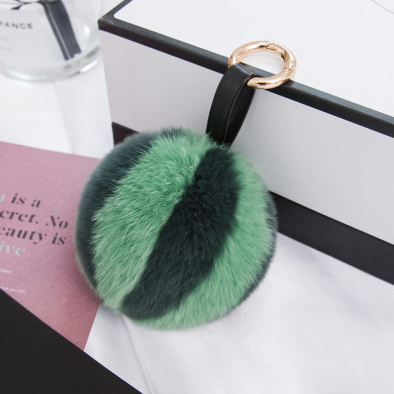 CUTE REAL RABBIT FUR WATERMELON POM POM CHARM