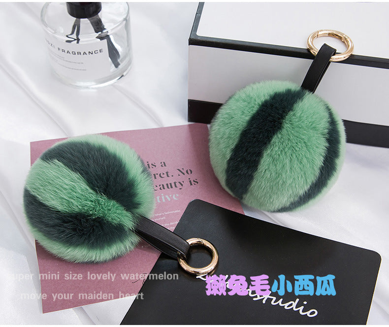 CUTE REAL RABBIT FUR WATERMELON POM POM CHARM