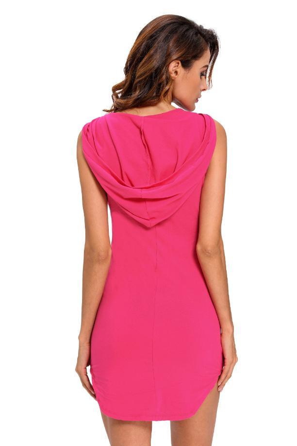 Deep V-neck Sleeveless Irregular Short Bodycon Hooded Dress