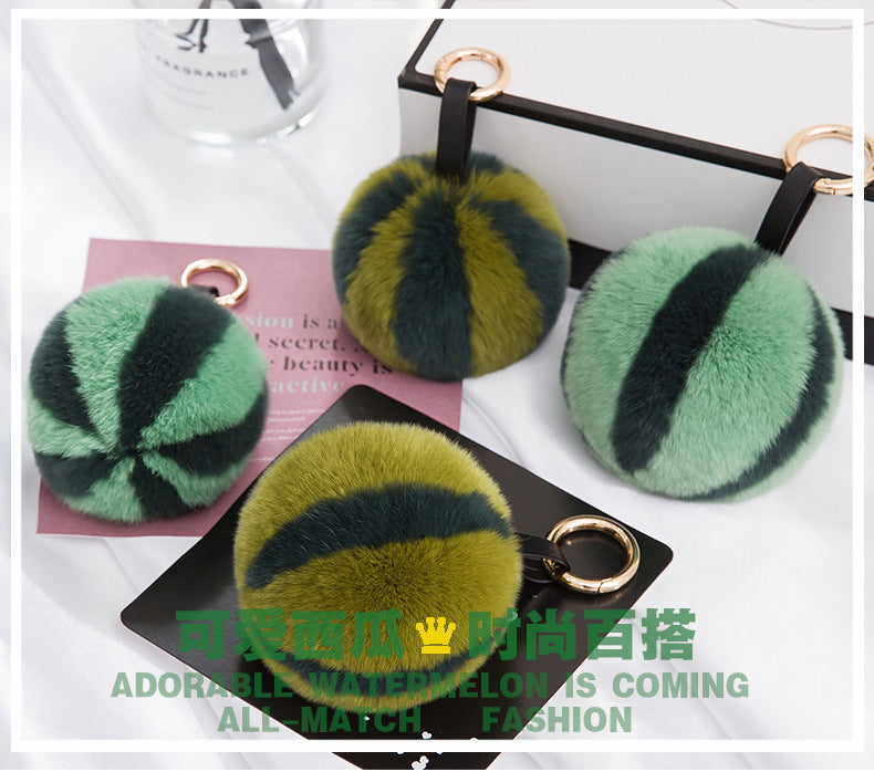 CUTE REAL RABBIT FUR WATERMELON POM POM CHARM