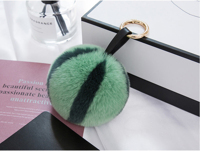 CUTE REAL RABBIT FUR WATERMELON POM POM CHARM