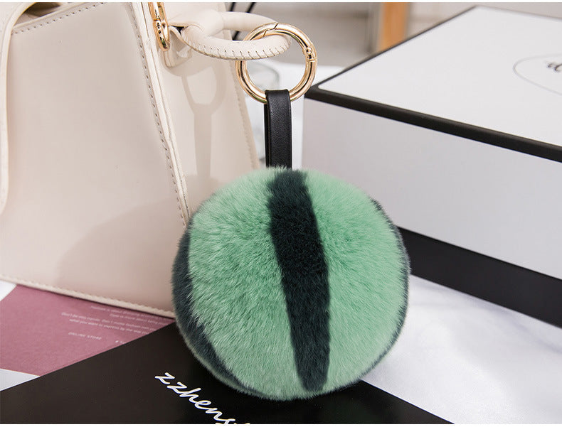 CUTE REAL RABBIT FUR WATERMELON POM POM CHARM