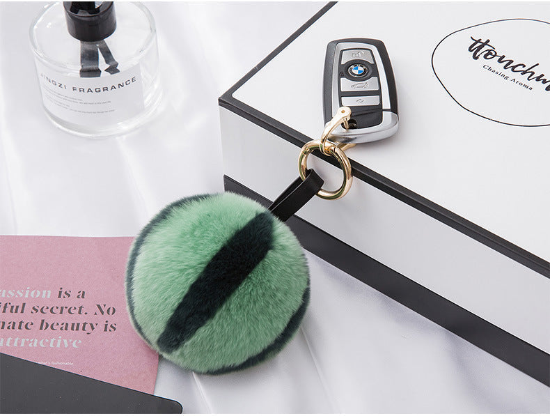 CUTE REAL RABBIT FUR WATERMELON POM POM CHARM