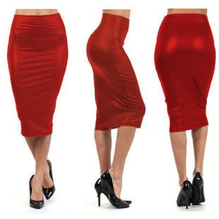 Faux Leather Pure Color Elastic Bodycon Pencil Skirt