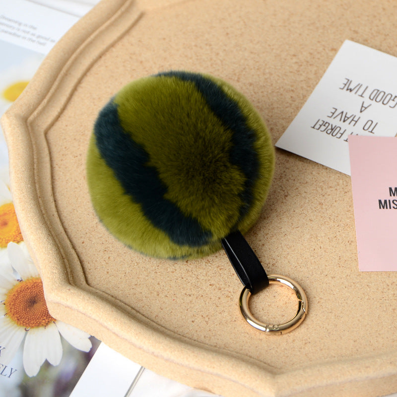 RABBIT FUR WATERMELON-SHAPED BAG CHARM KEYCHAIN ACCESSORY