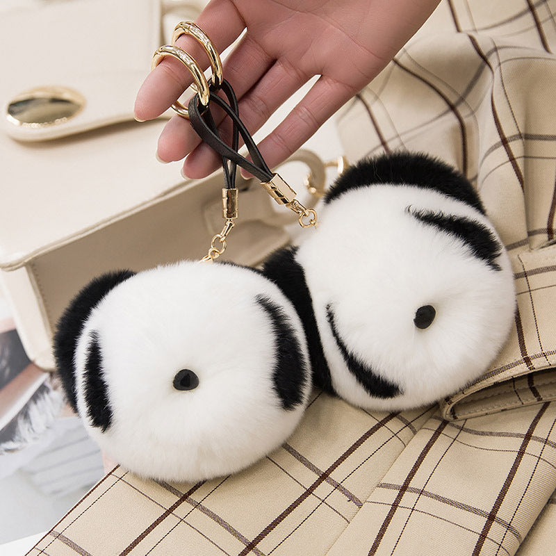 CUTE REAL RABBIT FUR PANDA CHARM KEYCHAIN
