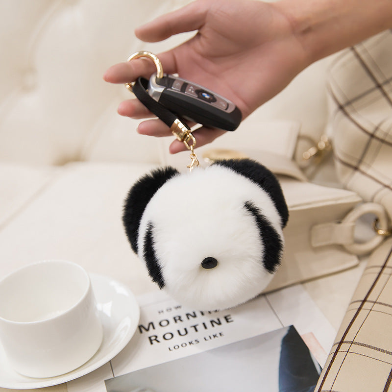 CUTE REAL RABBIT FUR PANDA CHARM KEYCHAIN