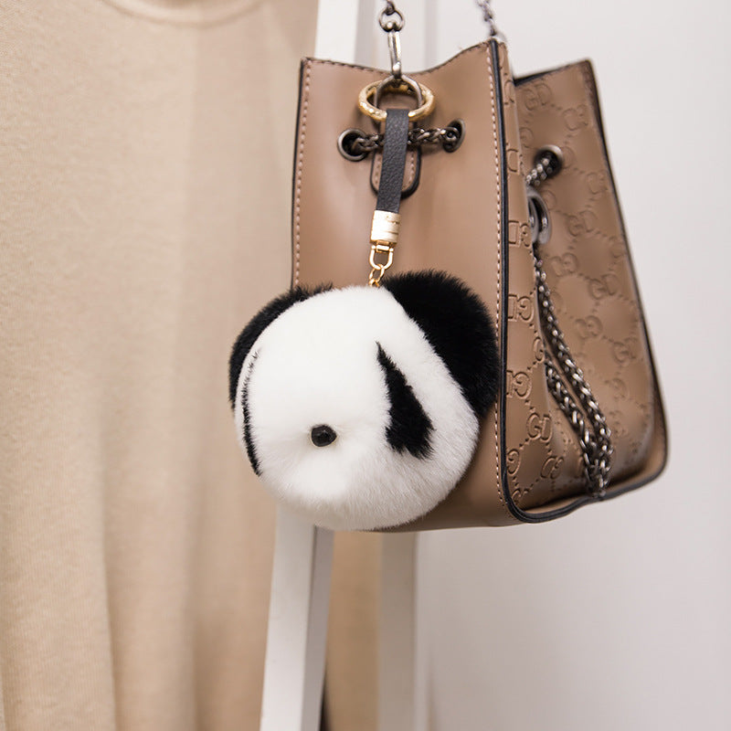 CUTE REAL RABBIT FUR PANDA CHARM KEYCHAIN