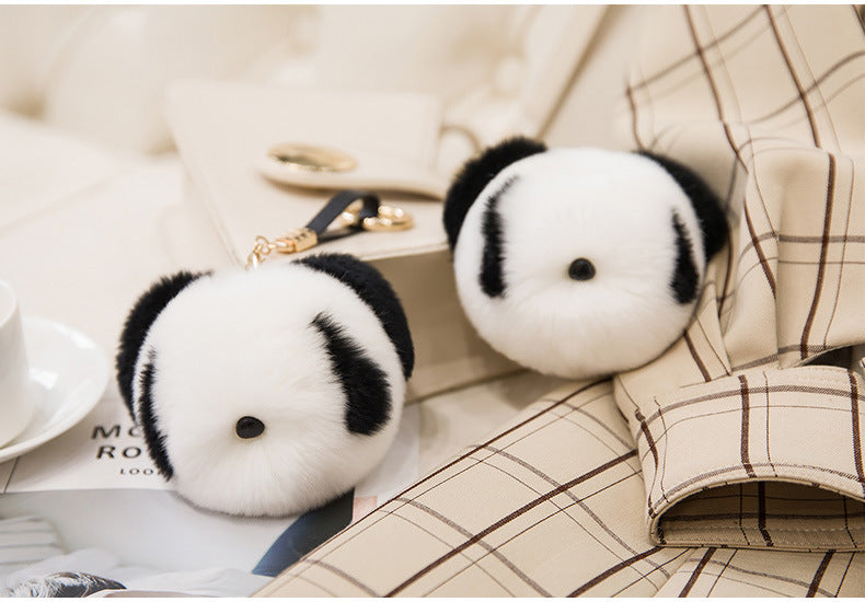 CUTE REAL RABBIT FUR PANDA CHARM KEYCHAIN