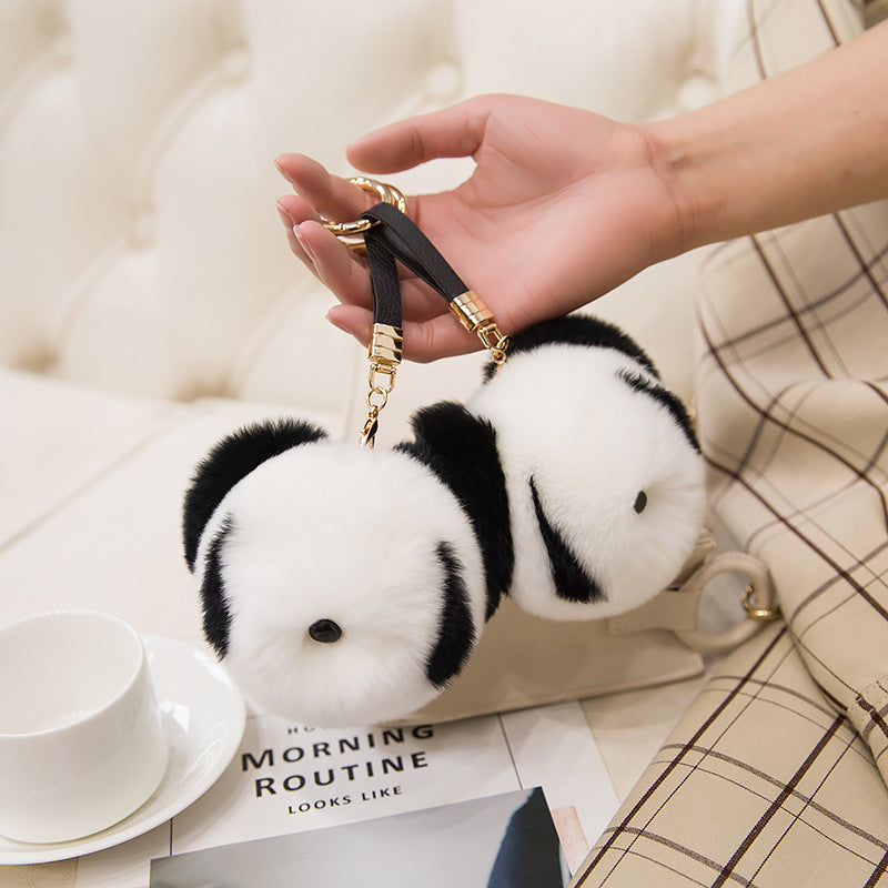 CUTE REAL RABBIT FUR PANDA CHARM KEYCHAIN