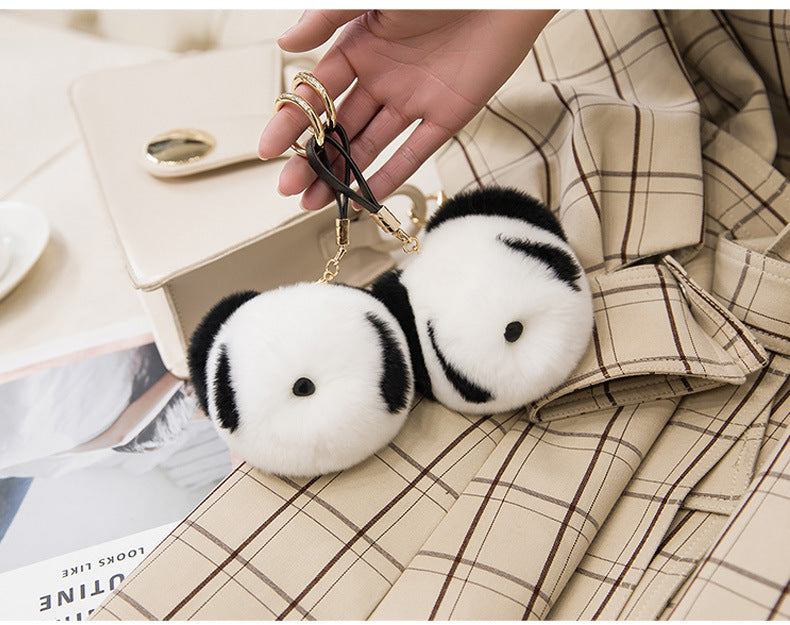 CUTE REAL RABBIT FUR PANDA CHARM KEYCHAIN