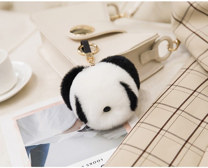 CUTE REAL RABBIT FUR PANDA CHARM KEYCHAIN