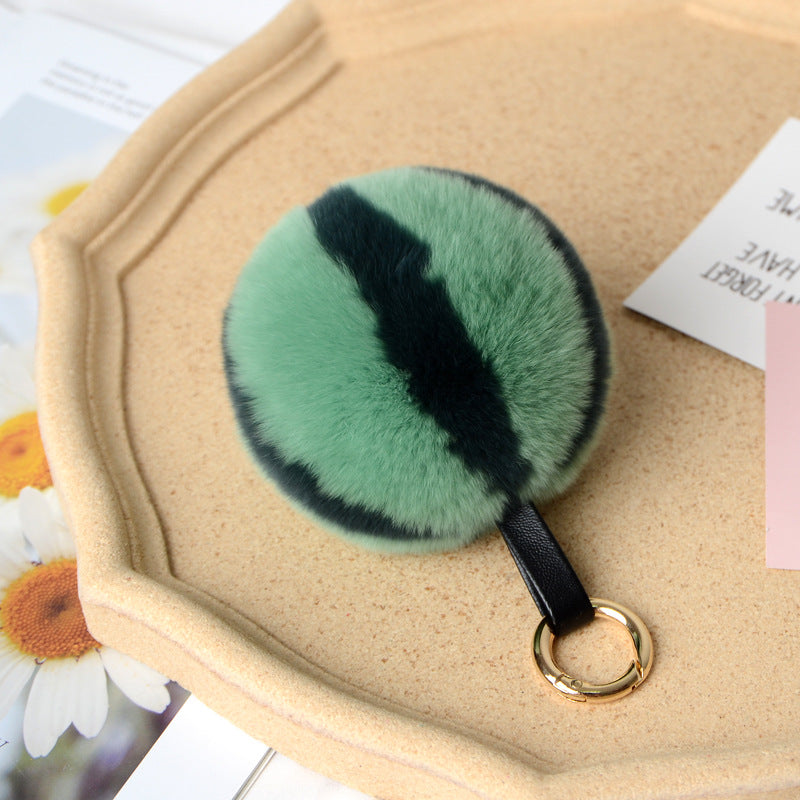 RABBIT FUR WATERMELON-SHAPED BAG CHARM KEYCHAIN ACCESSORY