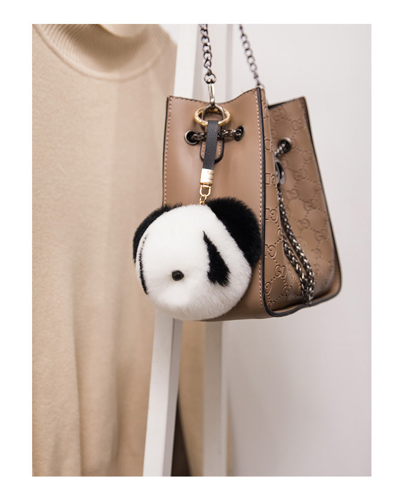 CUTE REAL RABBIT FUR PANDA CHARM KEYCHAIN