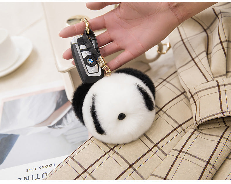 CUTE REAL RABBIT FUR PANDA CHARM KEYCHAIN