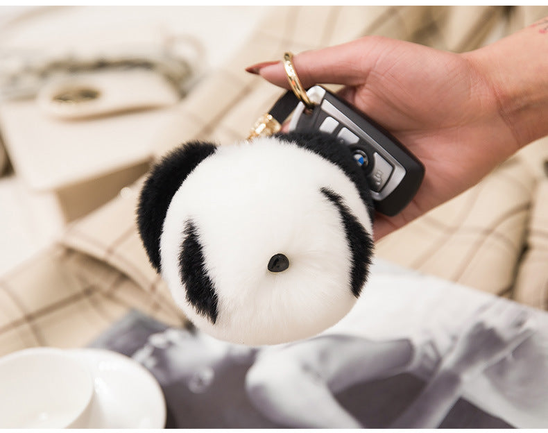 CUTE REAL RABBIT FUR PANDA CHARM KEYCHAIN