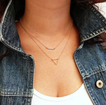 SWEET HOLLOW TRIANGLE PEARL BEADS MULTILAYER NECKLACE