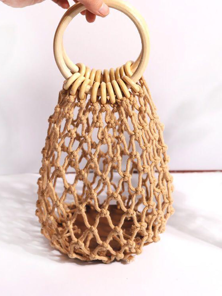 HOLLOW OUT WEAVE HANDLE CLUTCH BAG