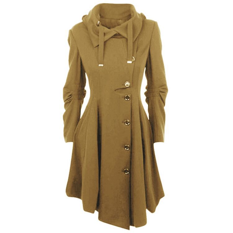 Plus Size Asymmetric Turn Down Collar Button Coat Overcoat
