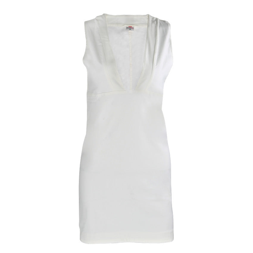 Deep V-neck Sleeveless Pure Color Sexy Short Dress