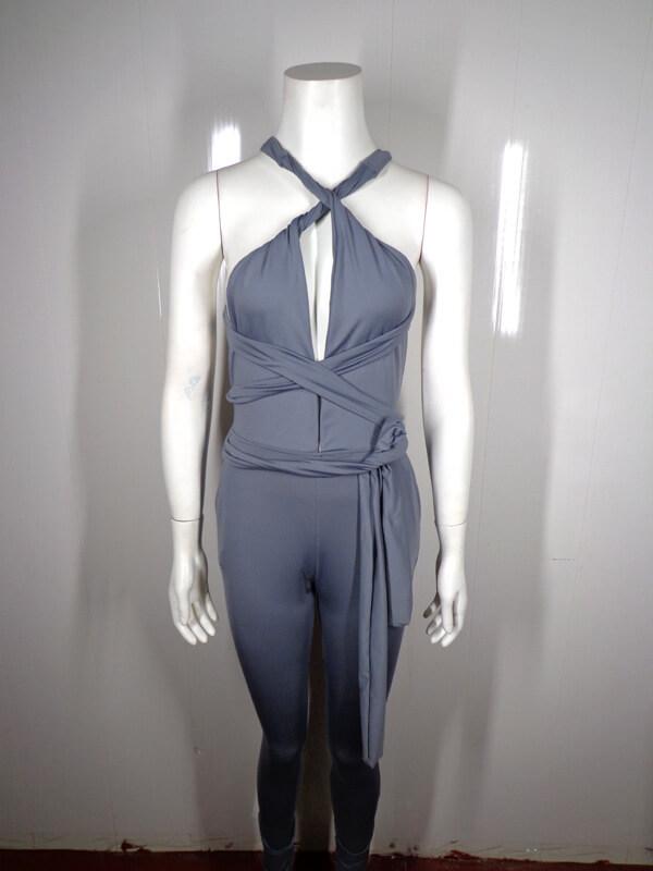 Bandage Backless High Waist Deep V-neck Long Skinny Jumpsuits