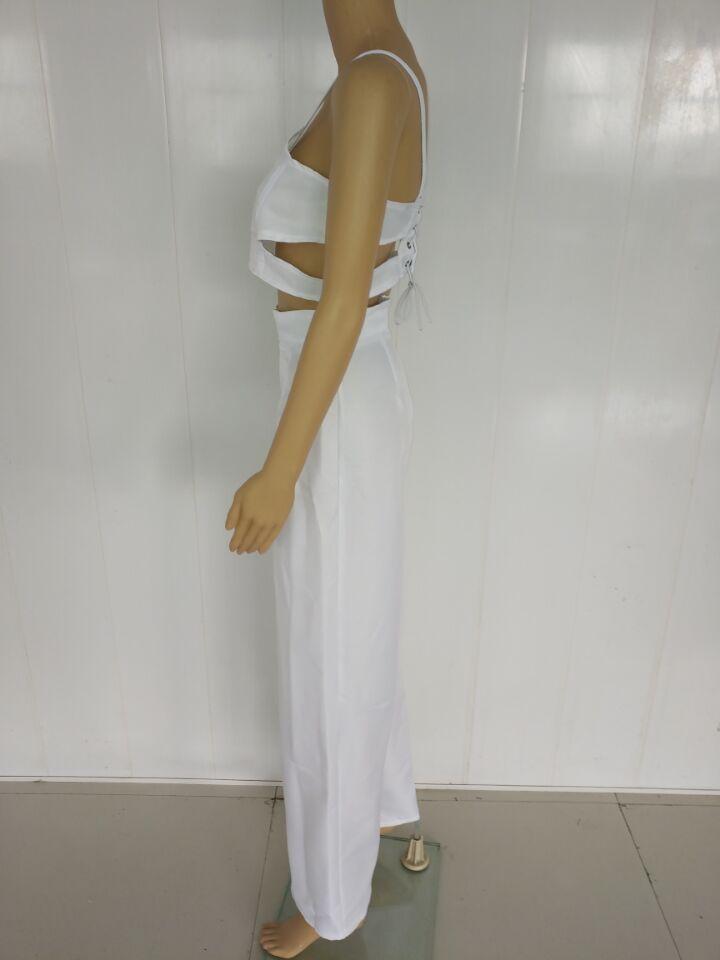 Spaghetti Straps Crop Top with Wide Leg Loose Long Pants Two Pieces Set