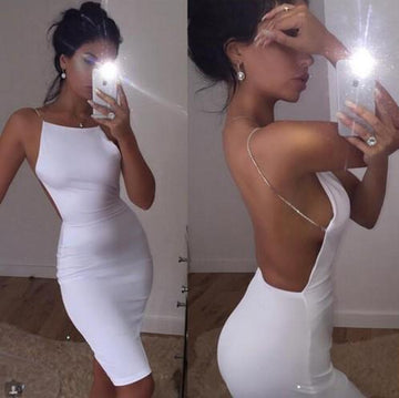 O-Neck Strap Backless Bodycon Casual Club Mini Dress