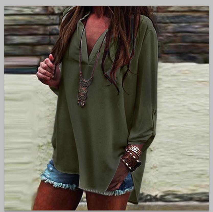 V-neck Long Sleeves Casual Sexy Chiffon Blouse