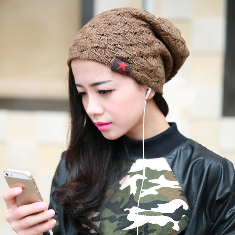 RED PENTAGONAL SOLID WOOL HAT WARM COVER DOME SIMPLE KNITTED HAT