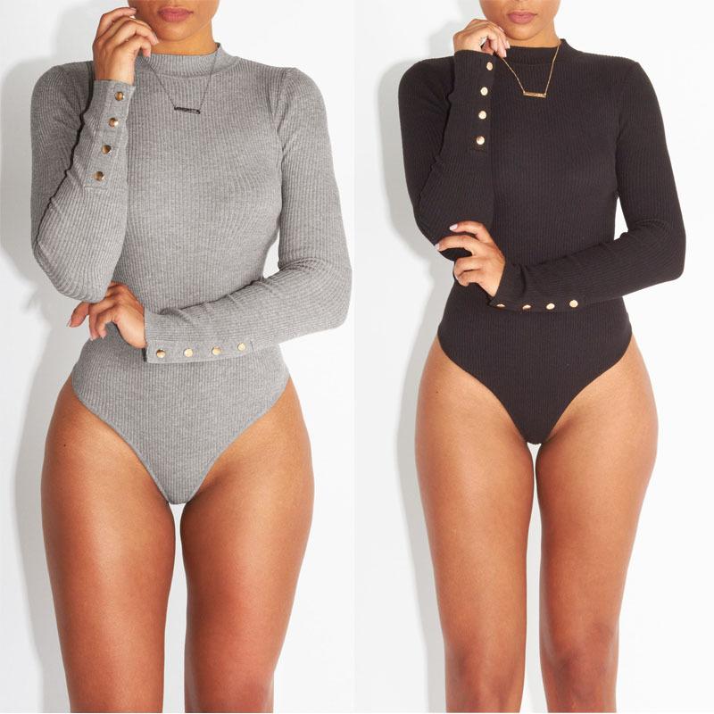 Sexy Knit High Neck Button Decorate Bodysuit