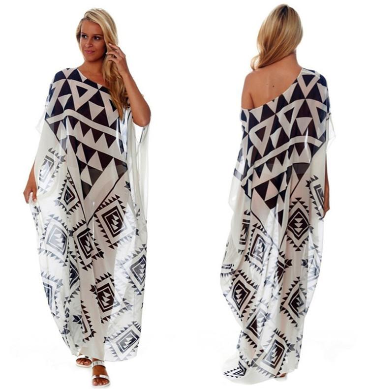 CHIFFON BLACK AND WHITE PRINT BEACH BIKINI COVER UP