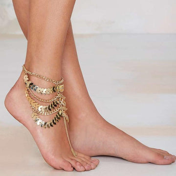 FASHIONABLE RETRO HEAVY MULTI-LAYER CHAIN TASSEL ANKLETS