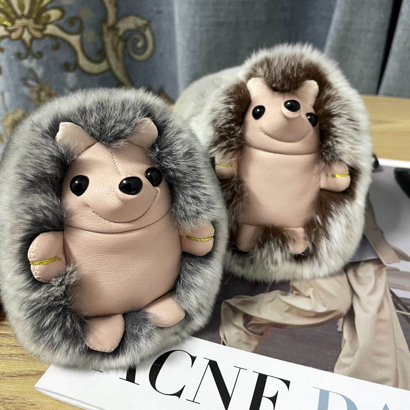 REX RABBIT HAIR LITTLE HEDGEHOG KEYCHAIN PLUSH DOLL ACCESSORY