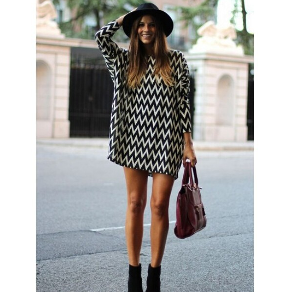 Stripe Loose Long Sleeve Short Dress