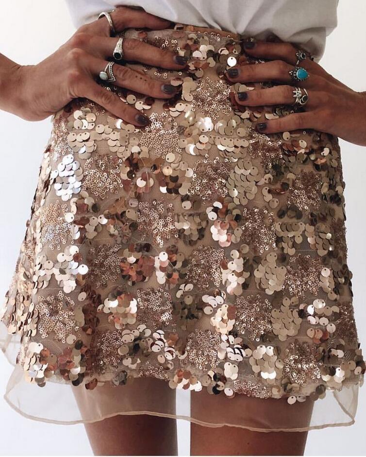 Sexy Sequins Patchwork A-Line Mini Skirt