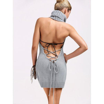 ELEGANT BACKLESS SLEEVELESS PULLOVER SWEATER DRESS