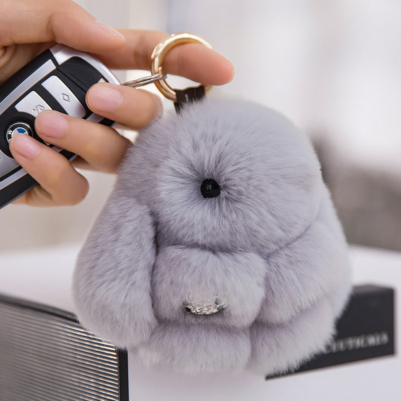 CUTE DIAMOND-ENCRUSTED REAL RABBIT FUR BUNNY CHARM