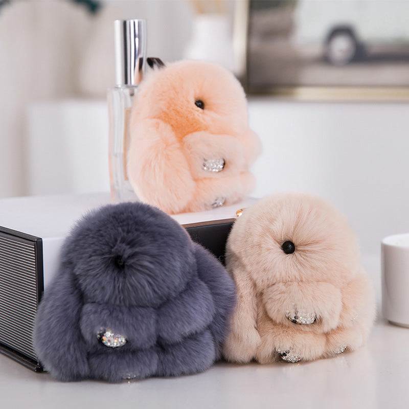 CUTE DIAMOND-ENCRUSTED REAL RABBIT FUR BUNNY CHARM