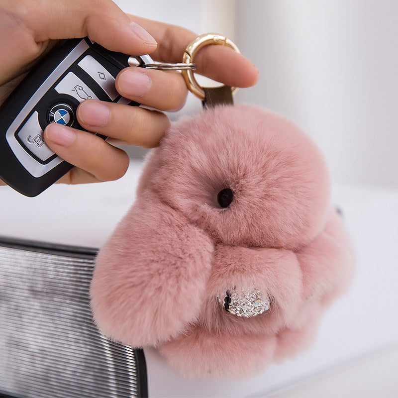 CUTE DIAMOND-ENCRUSTED REAL RABBIT FUR BUNNY CHARM