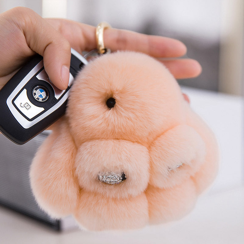 CUTE DIAMOND-ENCRUSTED REAL RABBIT FUR BUNNY CHARM