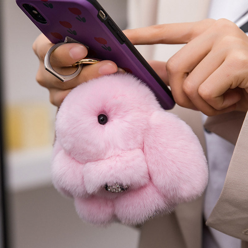 CUTE DIAMOND-ENCRUSTED REAL RABBIT FUR BUNNY CHARM