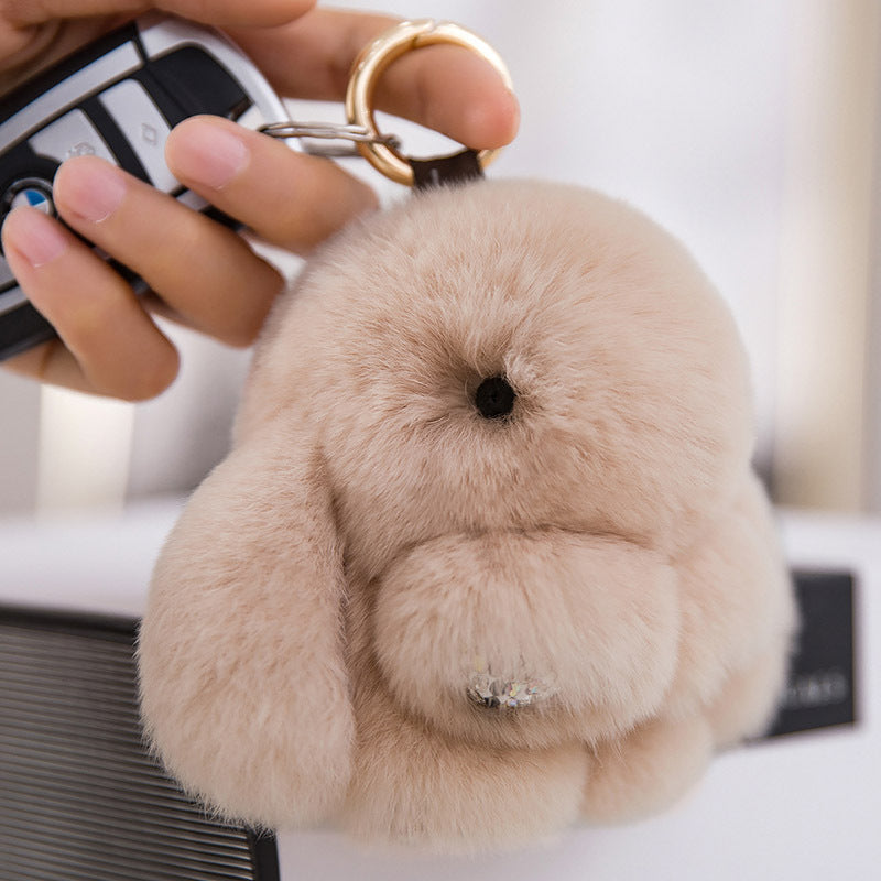CUTE DIAMOND-ENCRUSTED REAL RABBIT FUR BUNNY CHARM