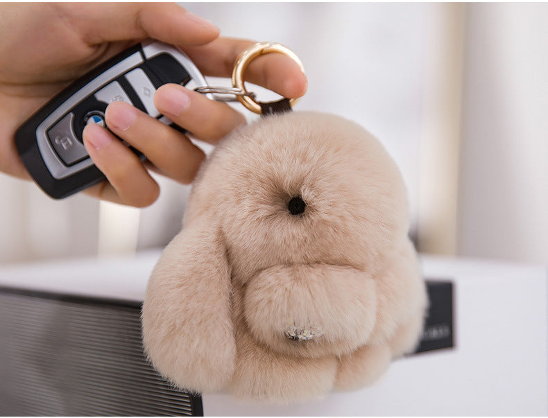CUTE DIAMOND-ENCRUSTED REAL RABBIT FUR BUNNY CHARM